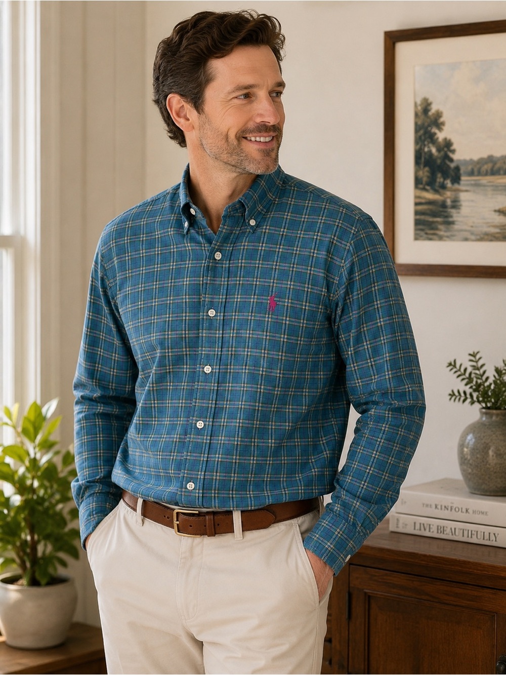 Ralph Lauren Blue Label Plaid Button Down Shirt Men’s L Cotton